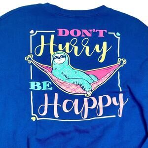 Benny & Belle Colbalt Blue Sloth Don’t Hurry Be Happy Sweatshirt Size Small